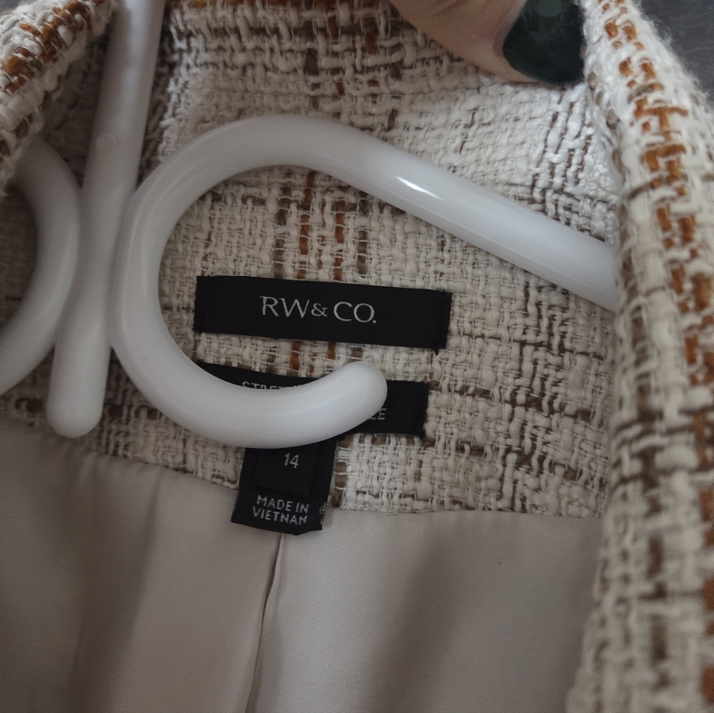 RW&CO. Cream and Brown Checkered Blazer - Picture 3 of 3